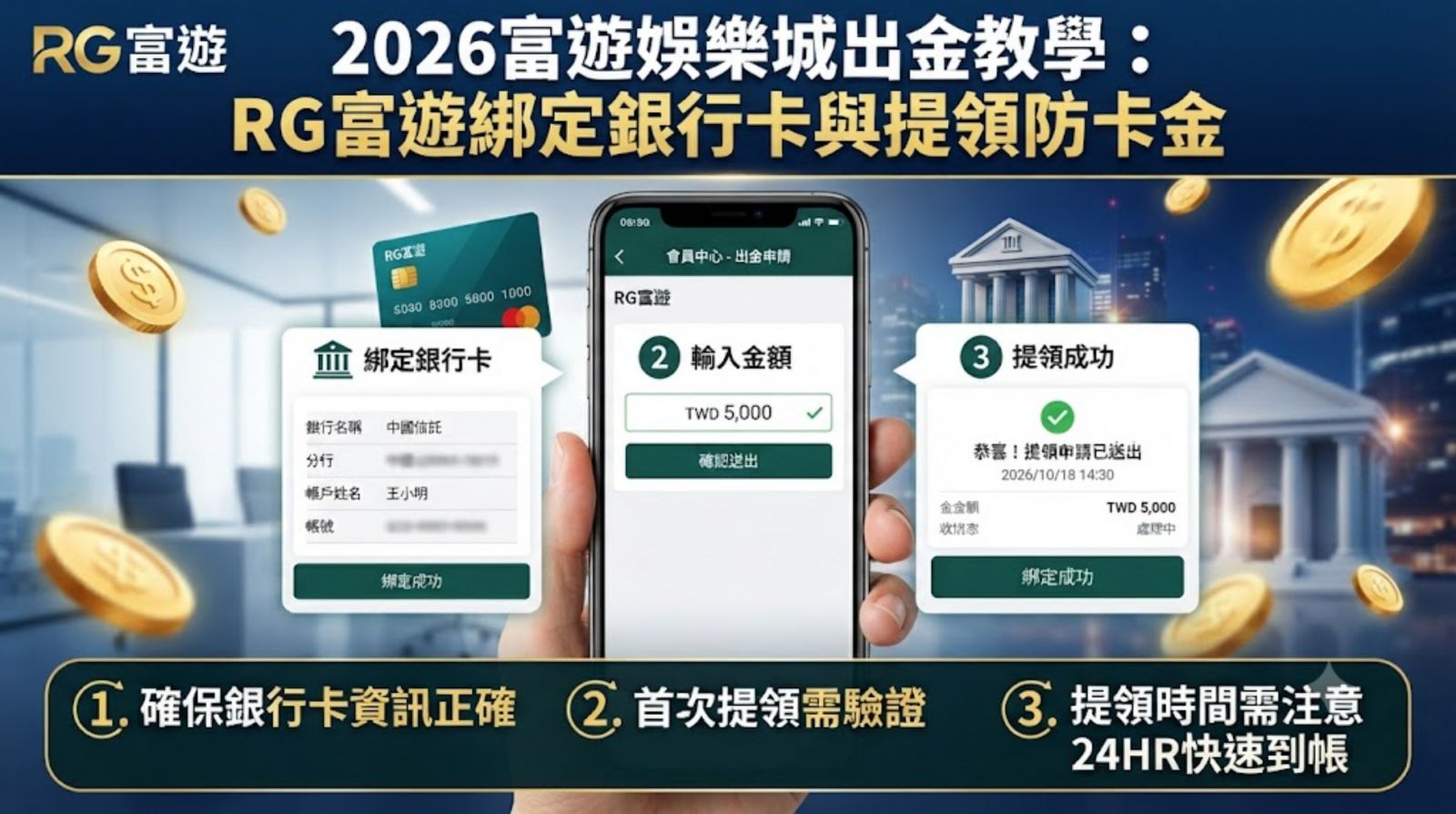 RG富遊綁定銀行卡與提領防卡金